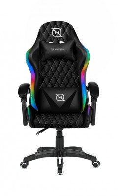 SILLA GAMER RGB INCLINACION RESPALDO 145 CLASE 4 140-150KG NSG-RGB1 FOAM 350MM 63CM*64CM*121-131CM COJIN LUMBAR Y CABEZA NEGRO/BLANCO