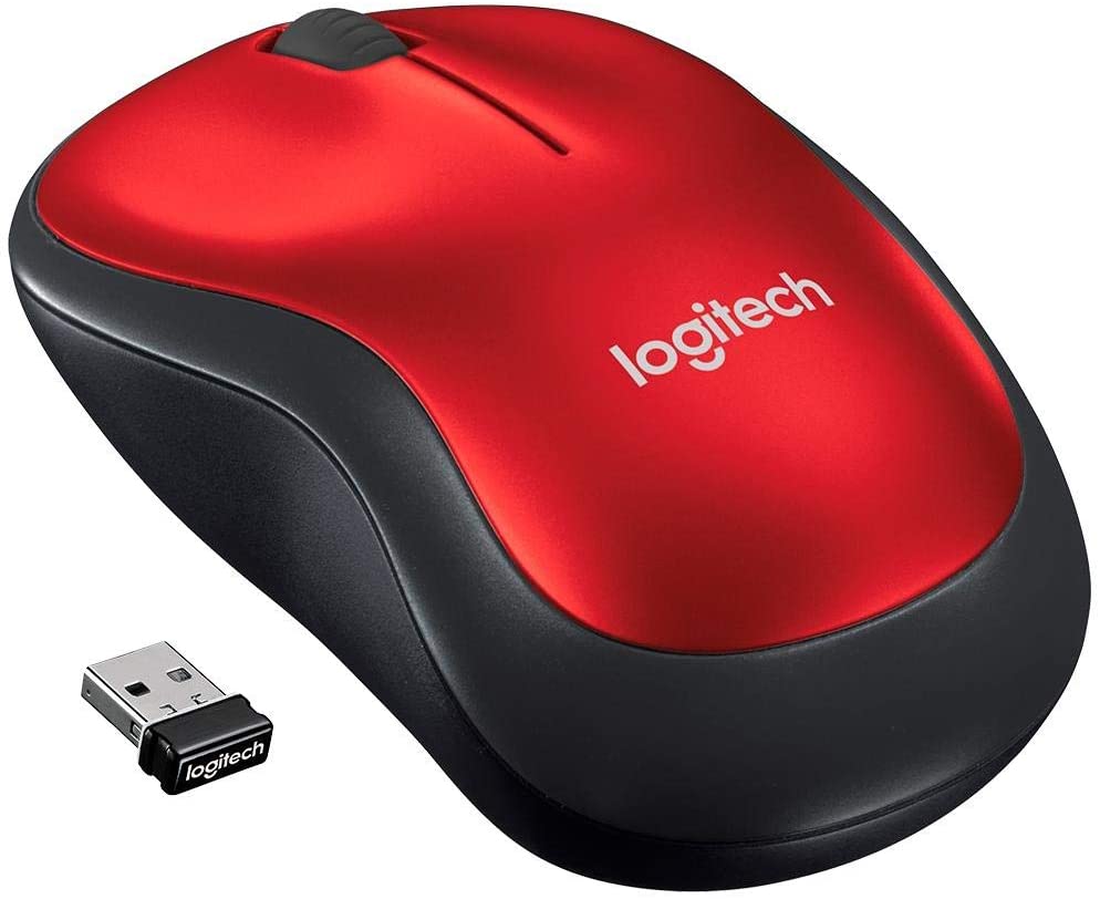 Mouse LOGITECH M185, Rojo, 3 botones, RF inalámbrico, Óptico, 1000 DPI