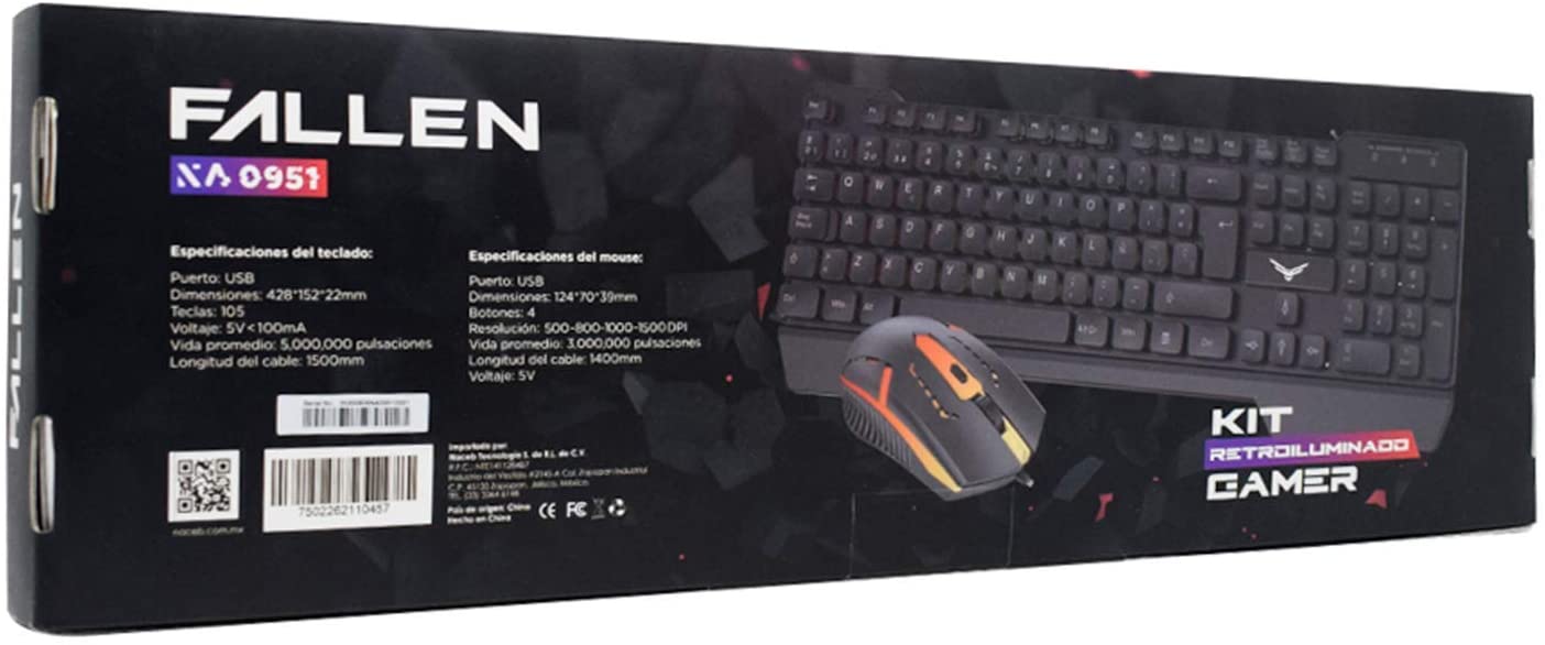 Kit Teclado y mouse Gamer Naceb Fallen (NA-0951), Retroiluminado, Teclado y Mouse