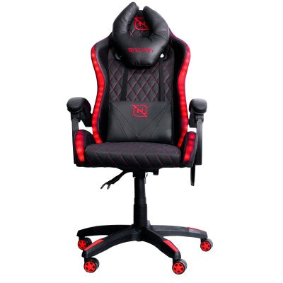 SILLA GAMER INCLINACION RESPALDO 145 CLASE 4 140-150KG NGS-01 FOAM 350MM 63CM*64CM*121-131CM COJIN LUMBAR Y CABEZA NEGRO/ROJO