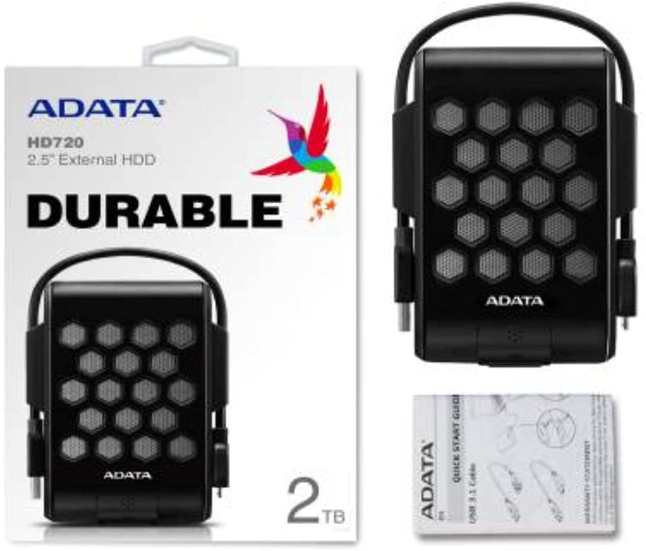 Disco Duro Externo ADATA HD720, 2 TB, USB 3.2 (USB 3.1, 3.0, 2.0), Negro