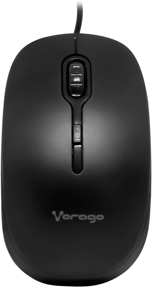 Mouse VORAGO MO-100 , Negro, Alámbrico, Óptico, 1200 DPI