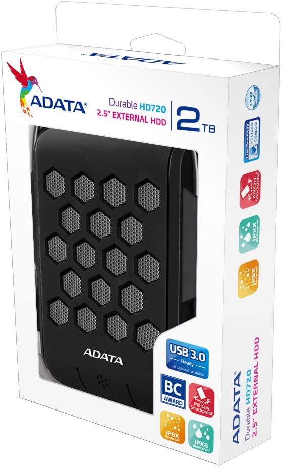 Disco Duro Externo ADATA HD720, 2 TB, USB 3.2 (USB 3.1, 3.0, 2.0), Negro
