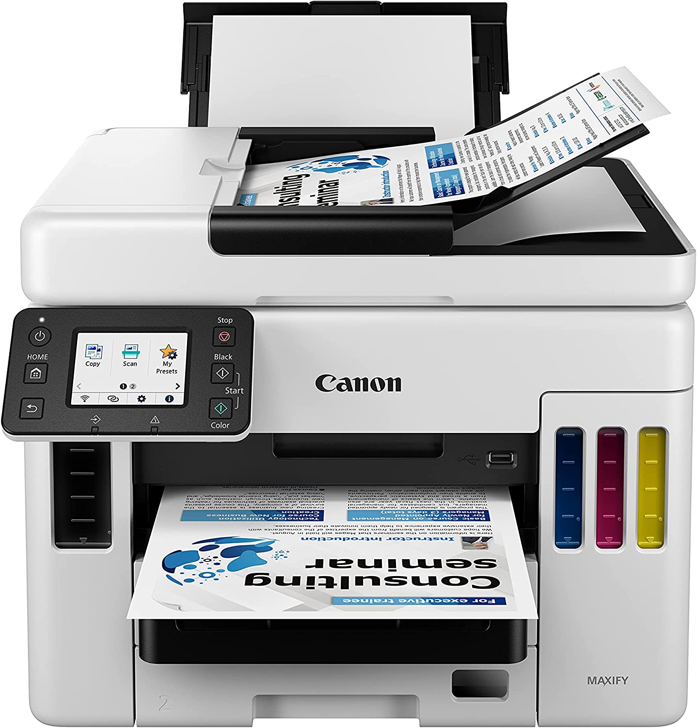 Impresora multifuncional CANON Maxify GX7010, Tecnología tinta continua. Impresora, copiadora, escáner y fax. Pantalla táctil en color de 2.7 pulgadas